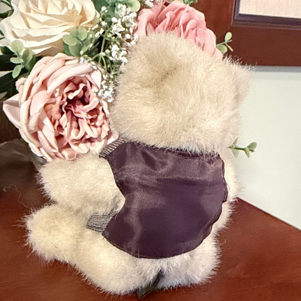 Plush Beige Teddy Bear with Tweed Vest - Picture 4 of 7